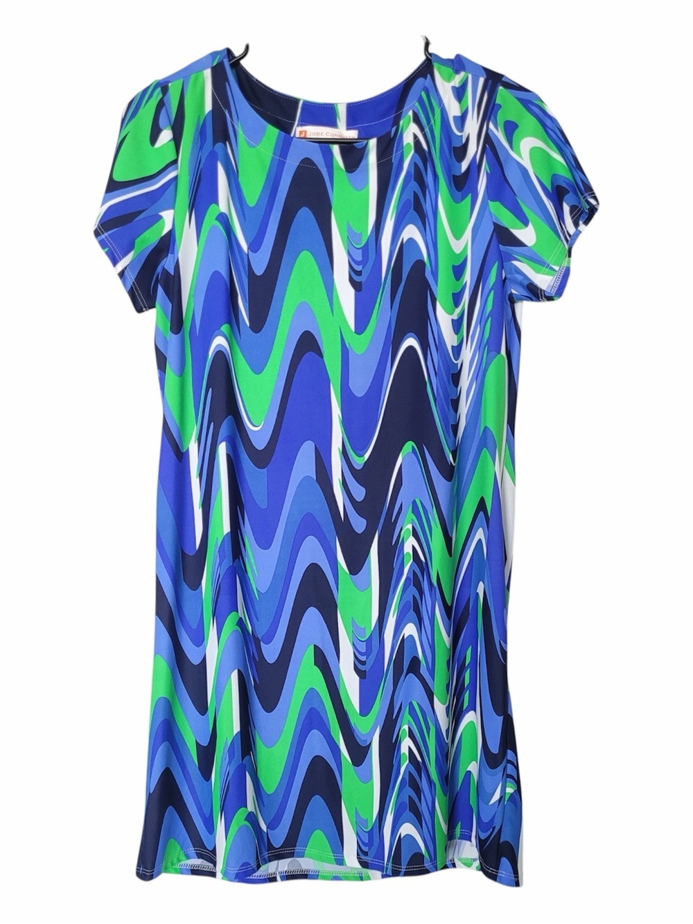 ✅ NWOT Jude Connally Blue & Green Wave Print Mini Dress size XS